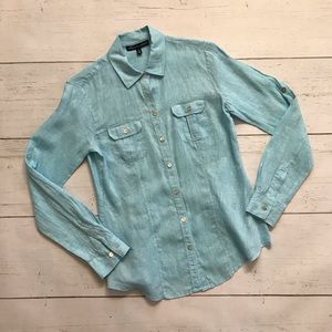 Saks Fifth Avenue Light Aqua Button-Down Linen Shirt